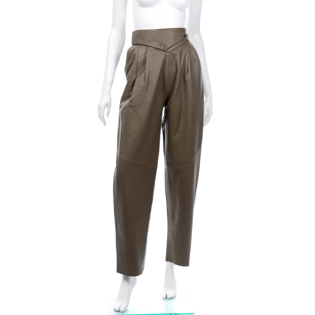 1980s Olive Green Leather Pants