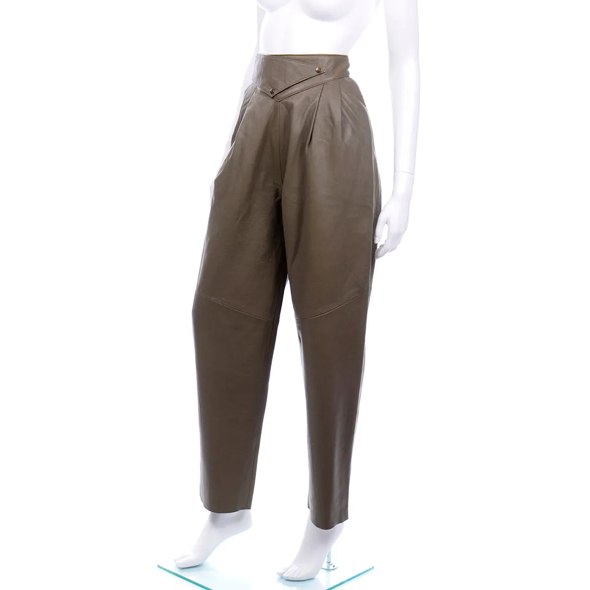1980s Olive Green Leather Pants