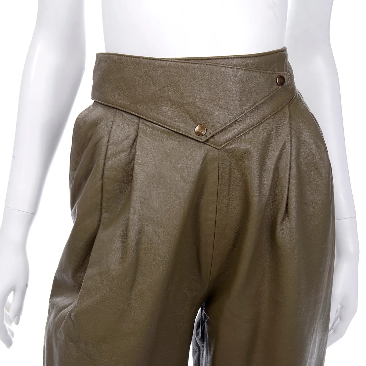 1980s Olive Green Leather Pants