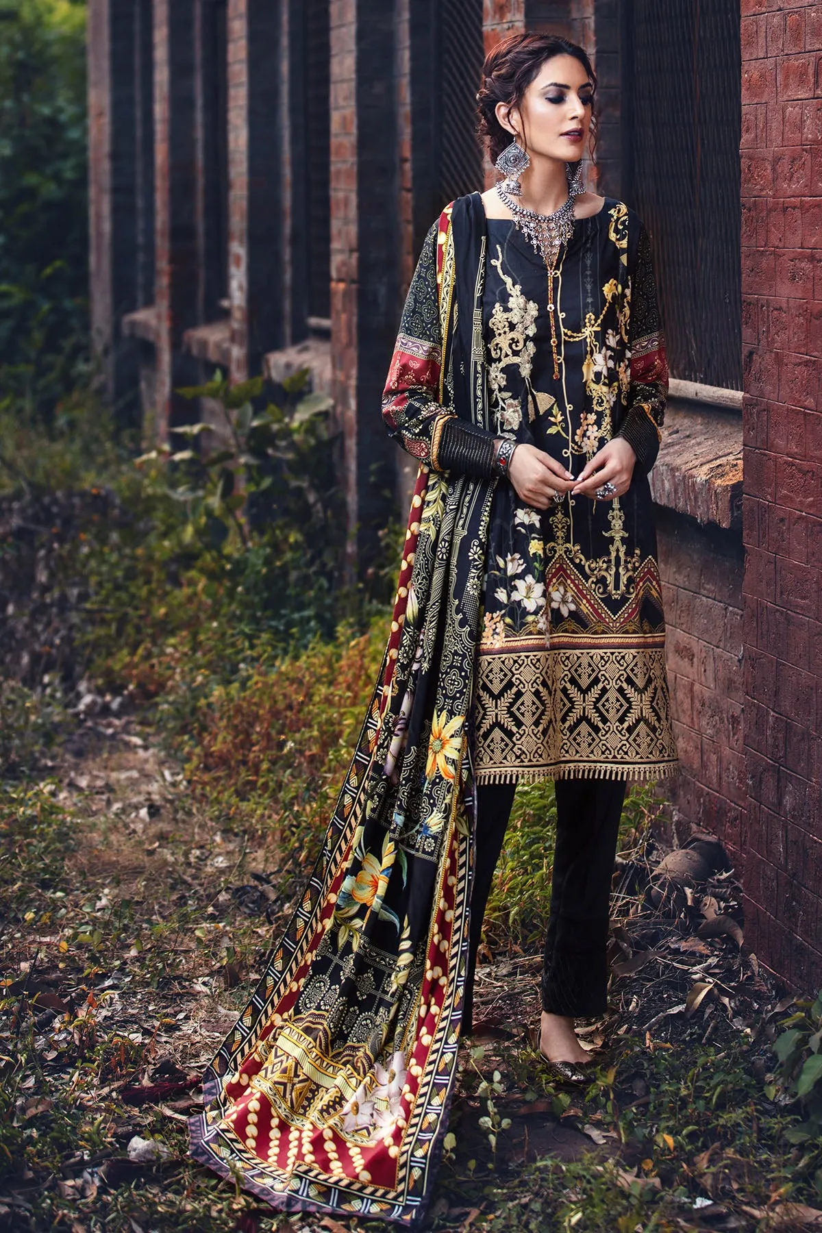 2564-BLACK DIGITAL PRINTED LINEN UNSTITCHED
