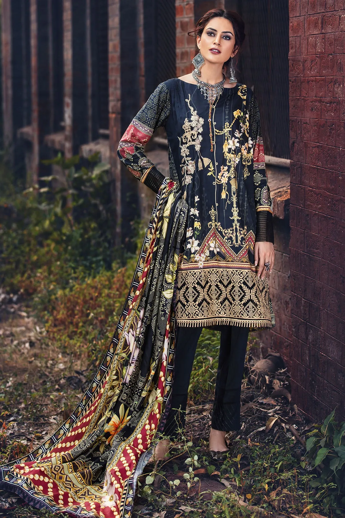 2564-BLACK DIGITAL PRINTED LINEN UNSTITCHED