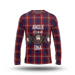 Ainslie Tartan Long Sleeve T-Shirt with Family Crest DNA In Me Style