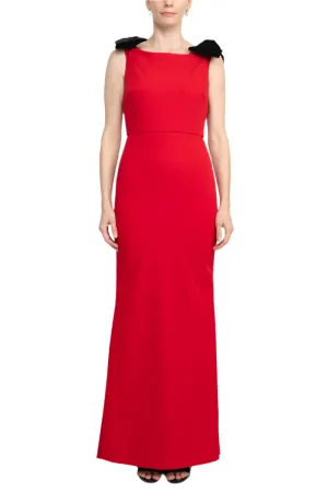 Alberto Makali Boat Neck Sleeveless Bow Shoulder Detail Zipper Back Solid Bodycon Scuba Dress