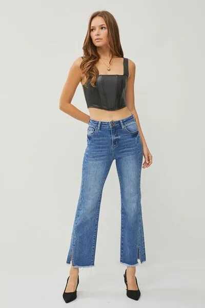 April - High Waist Raw Hem Slit Straight Jeans - Risen - Exclusively Online