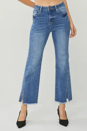 April - High Waist Raw Hem Slit Straight Jeans - Risen - Exclusively Online