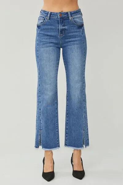 April - High Waist Raw Hem Slit Straight Jeans - Risen - Exclusively Online