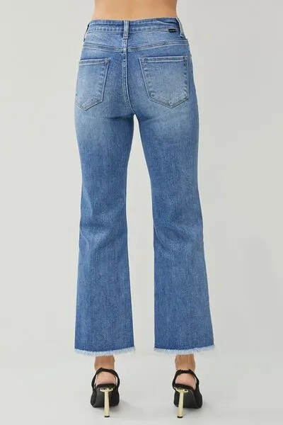 April - High Waist Raw Hem Slit Straight Jeans - Risen - Exclusively Online