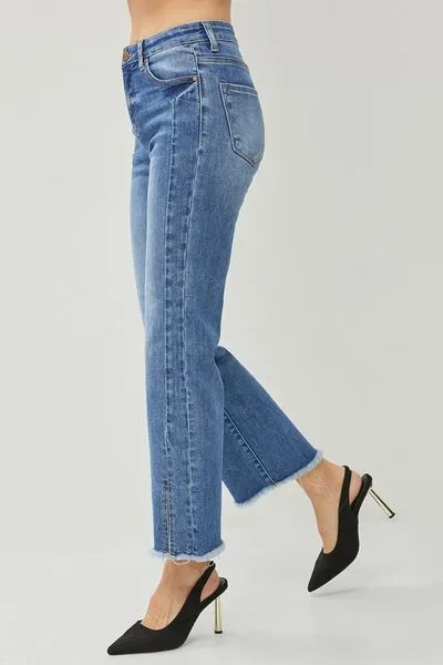 April - High Waist Raw Hem Slit Straight Jeans - Risen - Exclusively Online