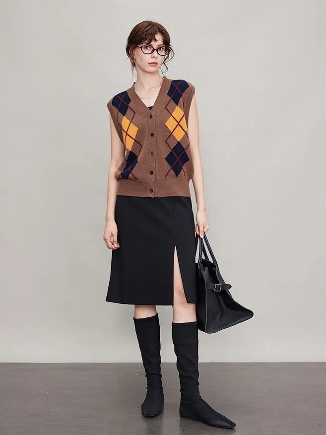 Argyle Knitted Vest Or Cardigan_BDHL6630