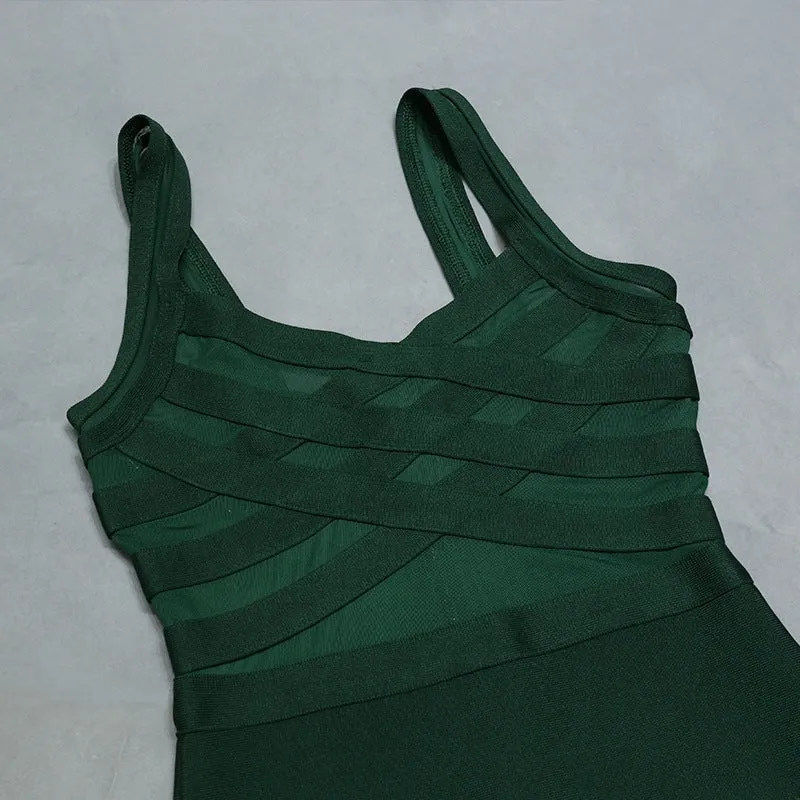 Bandage Dress Mesh Patchwork See Through Sexy Midi Women Dress Elegant Party Clubwear Bodycon Dress