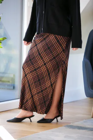 Bella Dahl Side Slit Bias Maxi Skirt in Autumn Ember Plaid