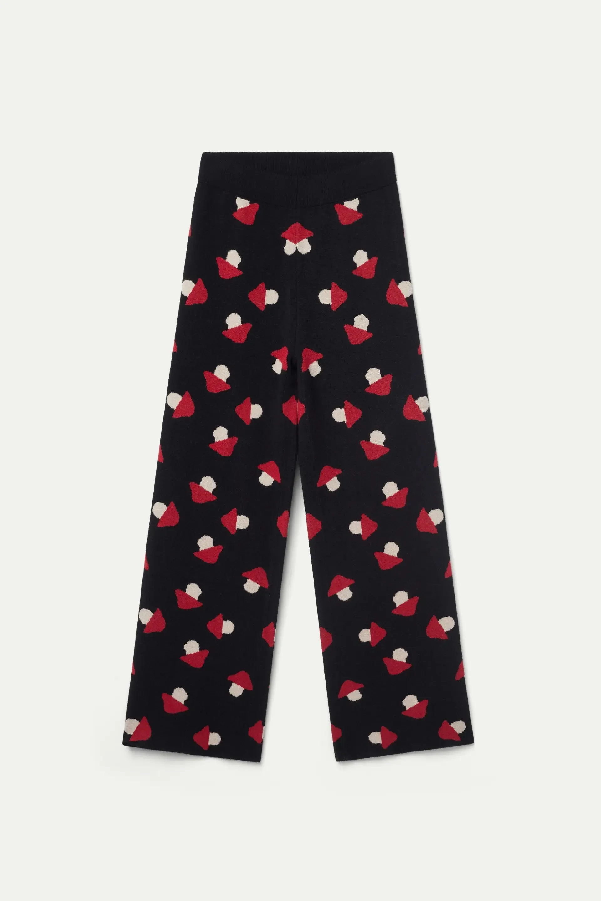 Black Jacquard Knit Pants With Mushrooms Print