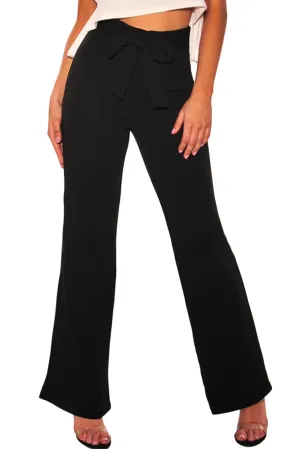 Black Sash Bow Tie High Waist Palazzo Pants