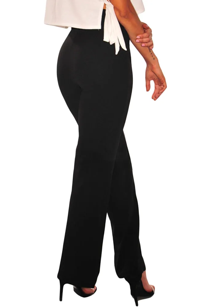 Black Sash Bow Tie High Waist Palazzo Pants