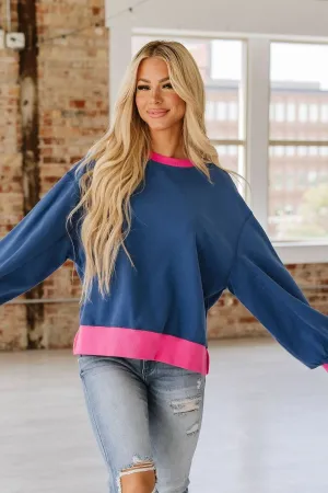 Blue   Pink Contrast Trim Sweatshirt 