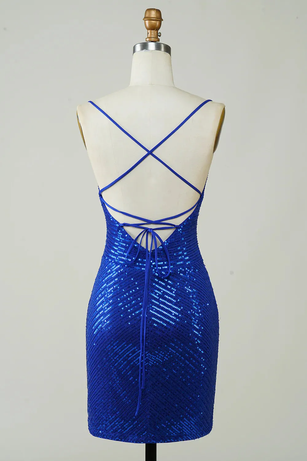 Bodycon Spaghetti Straps Sequins Homecoming Dress With Lace Up Back