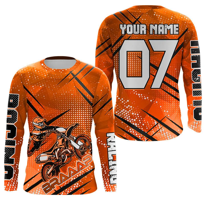 Braaap Dirt Bike Racing Jersey Custom Orange Motocross Youth Men Women Upf30  Off-Road Extreme Mx Shirt