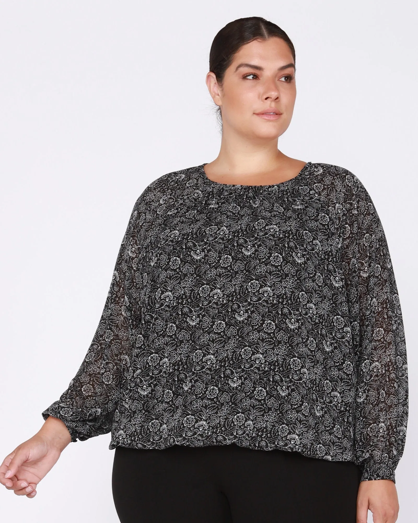 Bristol Elastic Waist Long Sleeve Top | Black / White