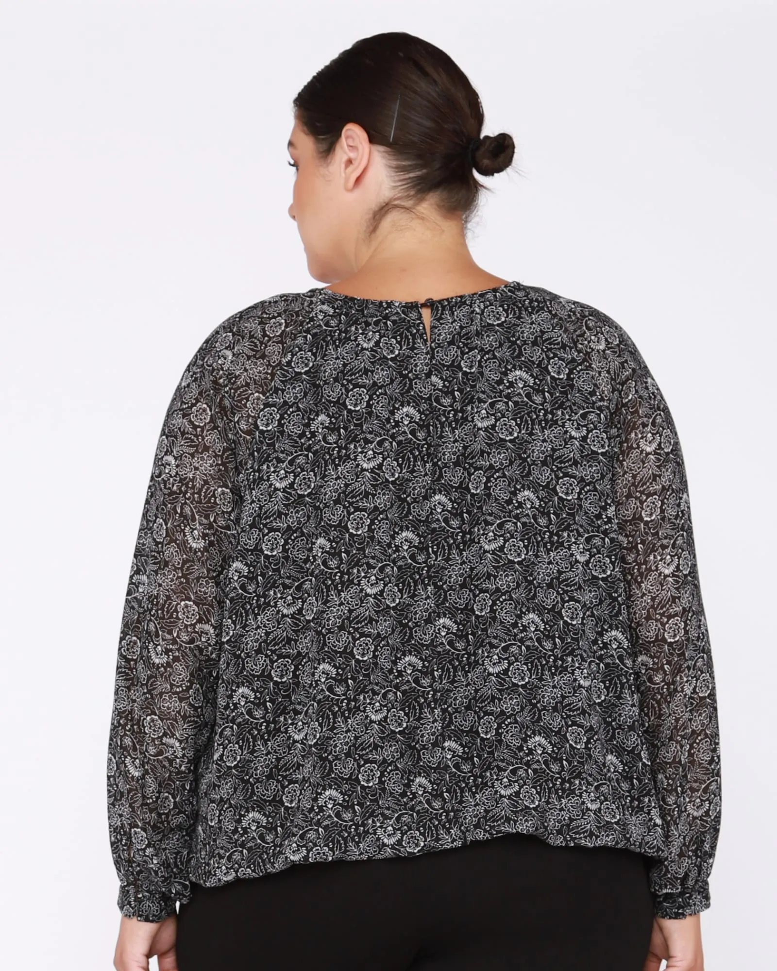 Bristol Elastic Waist Long Sleeve Top | Black / White