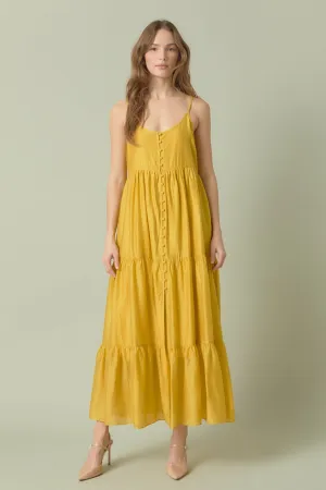 Button Detail Tiered Maxi Dress