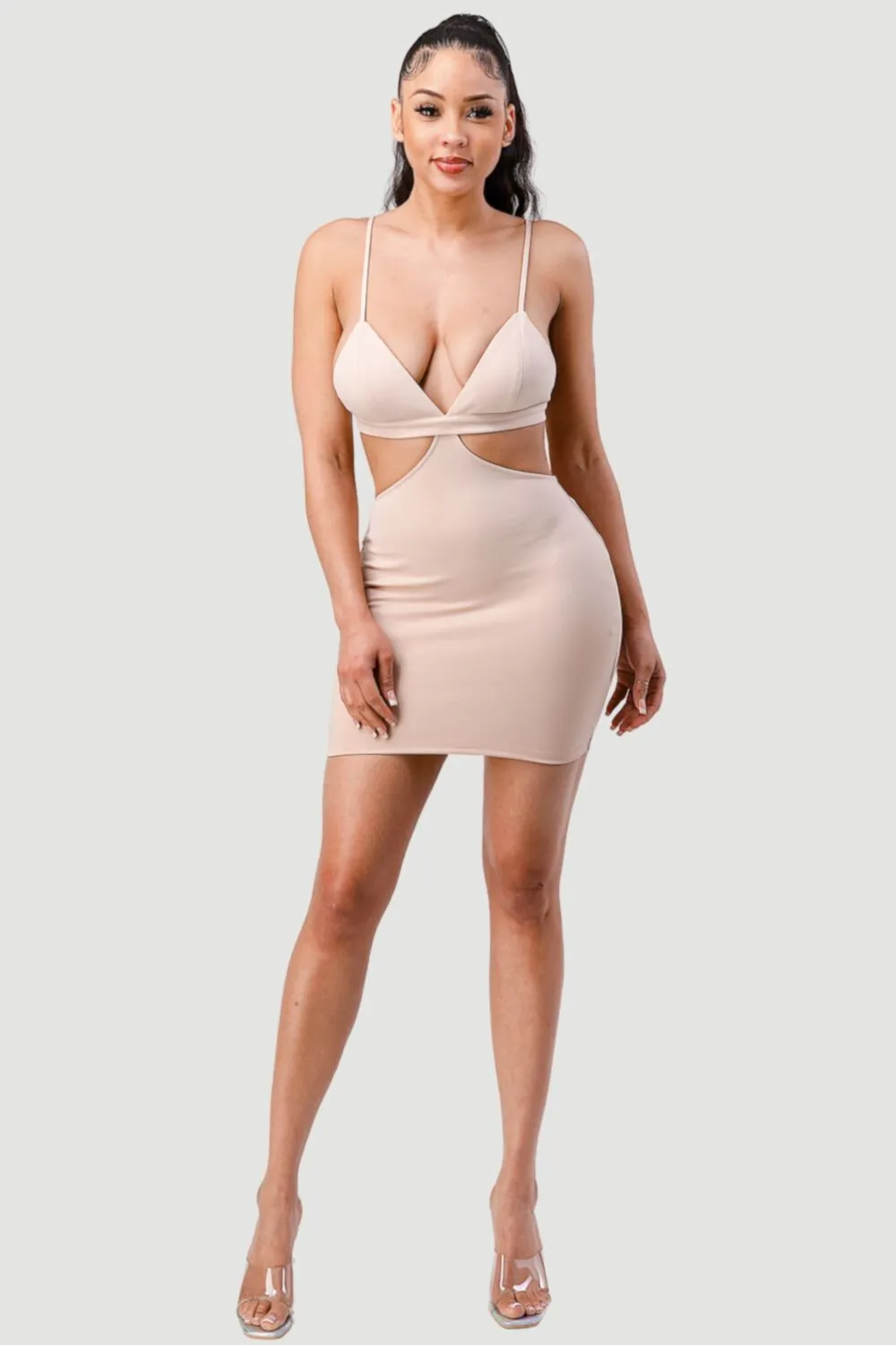 CHIC SIDE CUTOUT OPEN BACK BODYCON MINI DRESS