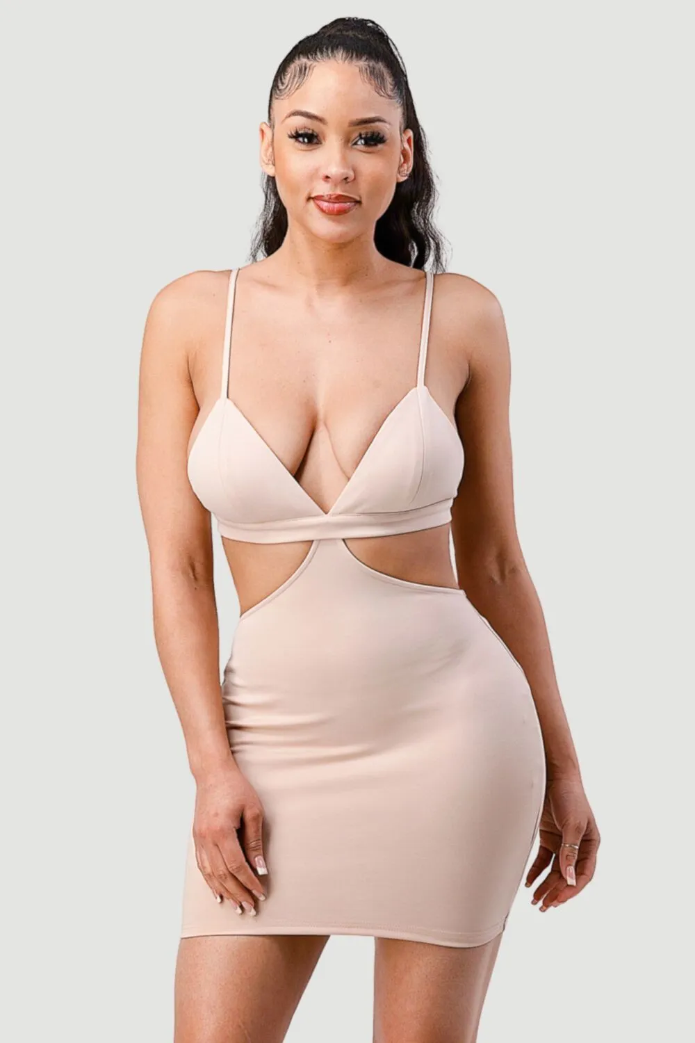 CHIC SIDE CUTOUT OPEN BACK BODYCON MINI DRESS