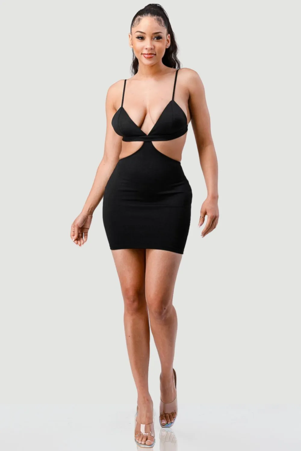 CHIC SIDE CUTOUT OPEN BACK BODYCON MINI DRESS