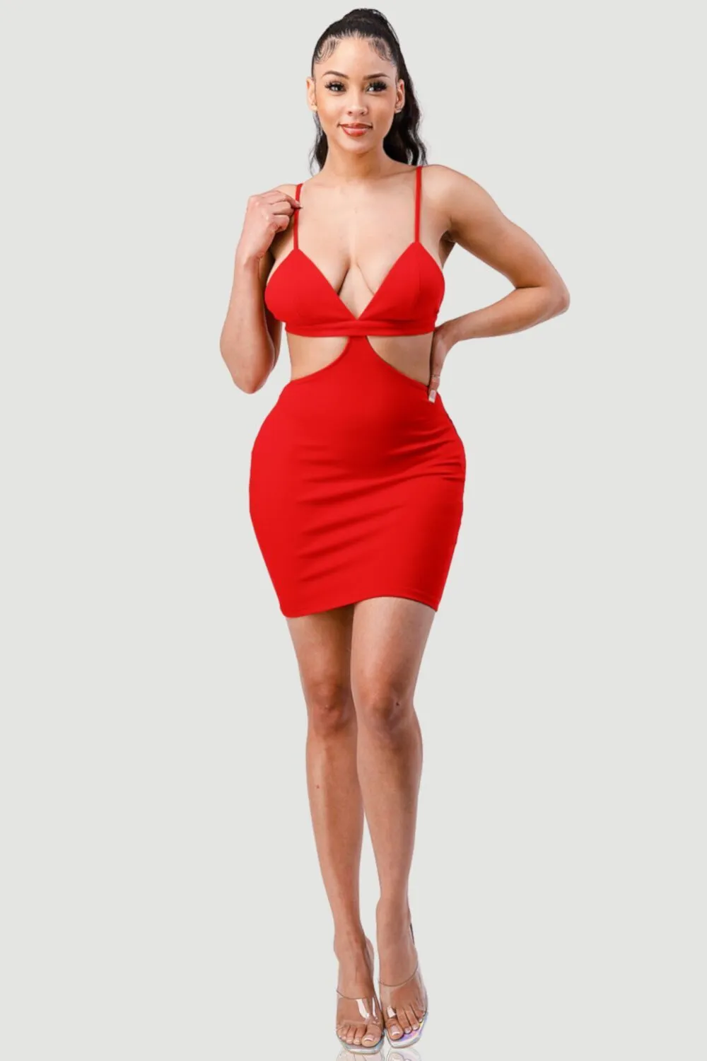 CHIC SIDE CUTOUT OPEN BACK BODYCON MINI DRESS