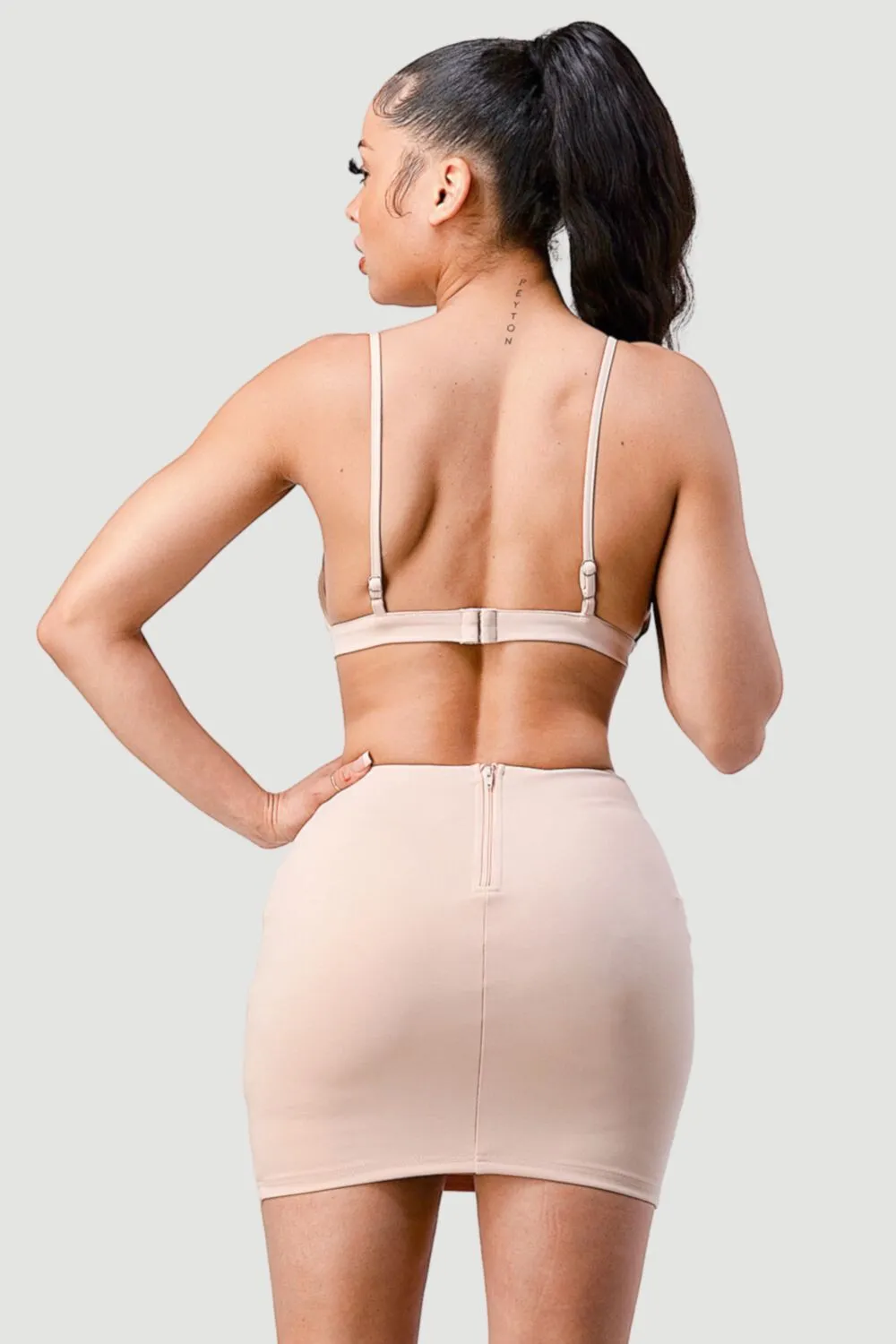 CHIC SIDE CUTOUT OPEN BACK BODYCON MINI DRESS