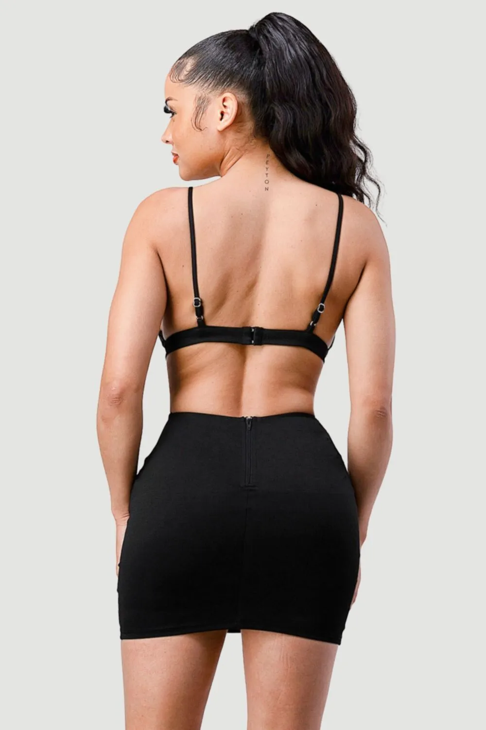 CHIC SIDE CUTOUT OPEN BACK BODYCON MINI DRESS
