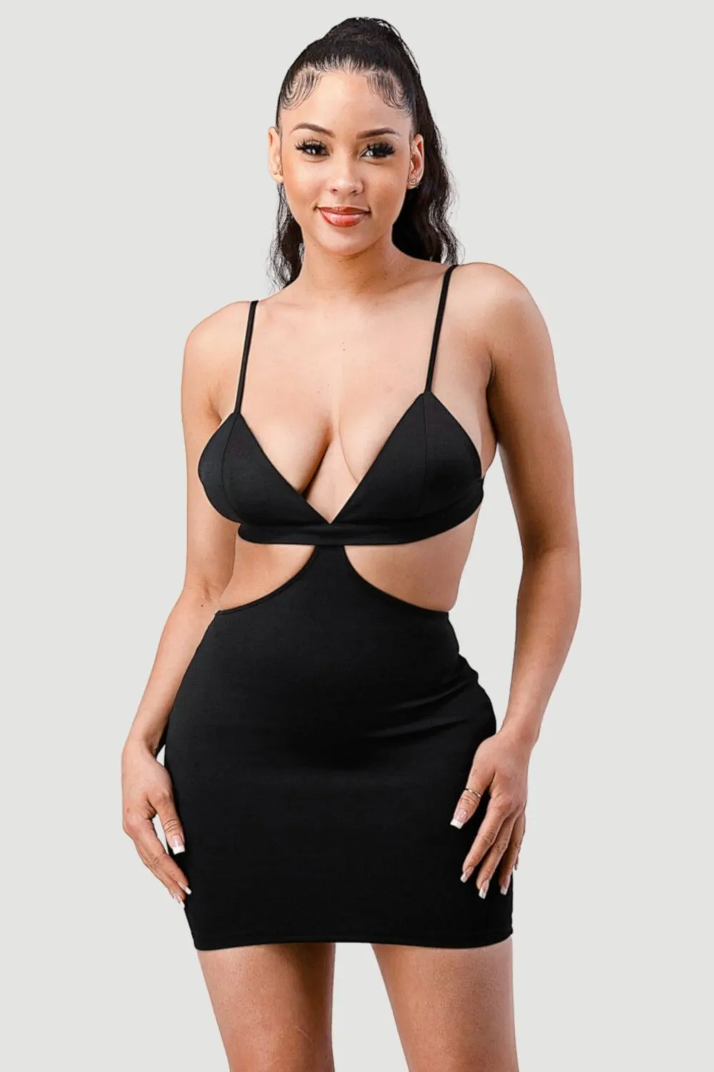 CHIC SIDE CUTOUT OPEN BACK BODYCON MINI DRESS