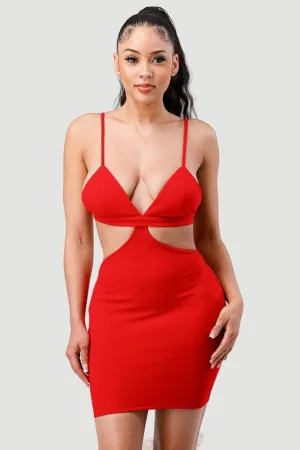 CHIC SIDE CUTOUT OPEN BACK BODYCON MINI DRESS
