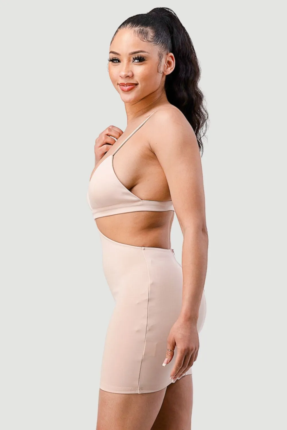CHIC SIDE CUTOUT OPEN BACK BODYCON MINI DRESS