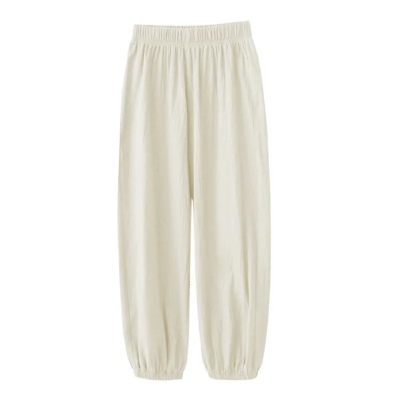 Cotton Blend Lantern Pants Women Summer Loose High Waist Drape Line Harem Casual Thin Carrot Jogger Pants