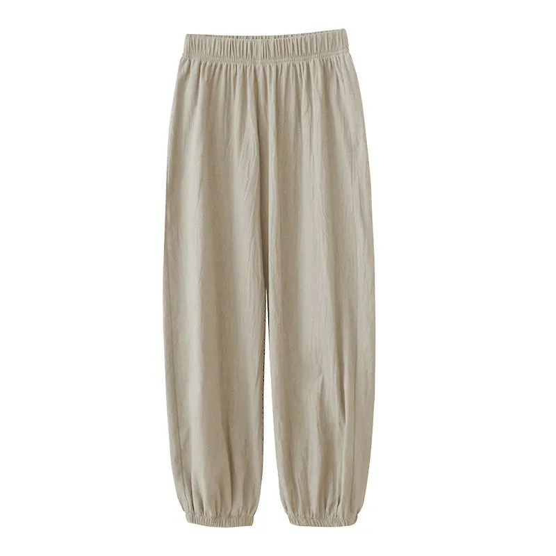 Cotton Blend Lantern Pants Women Summer Loose High Waist Drape Line Harem Casual Thin Carrot Jogger Pants