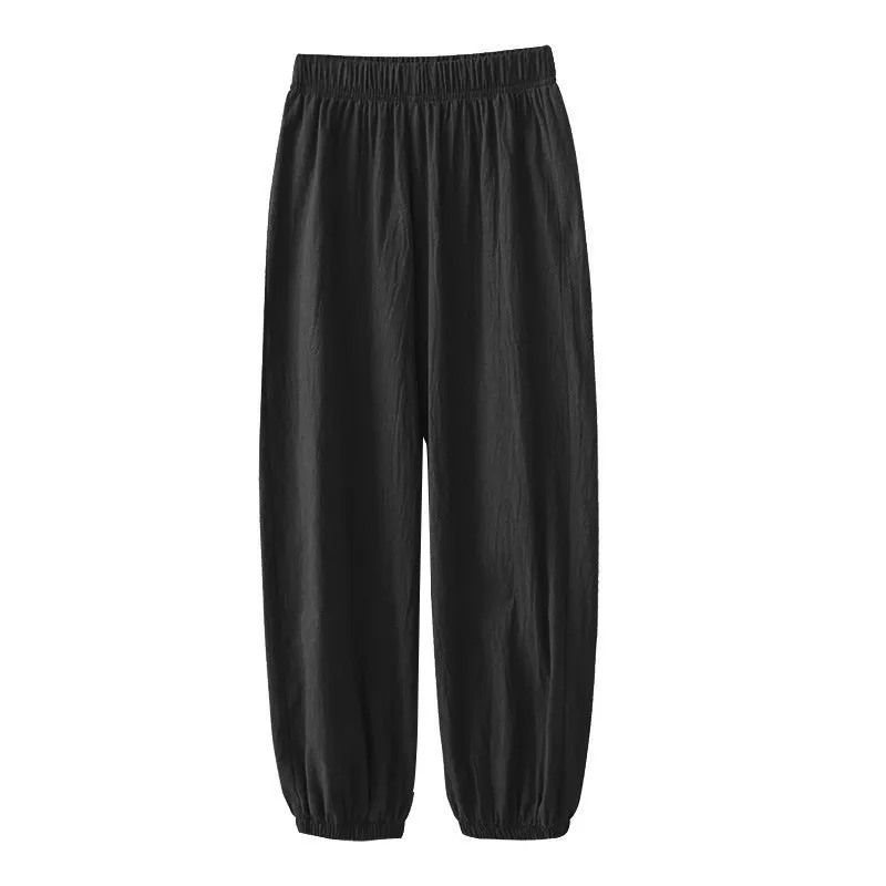 Cotton Blend Lantern Pants Women Summer Loose High Waist Drape Line Harem Casual Thin Carrot Jogger Pants