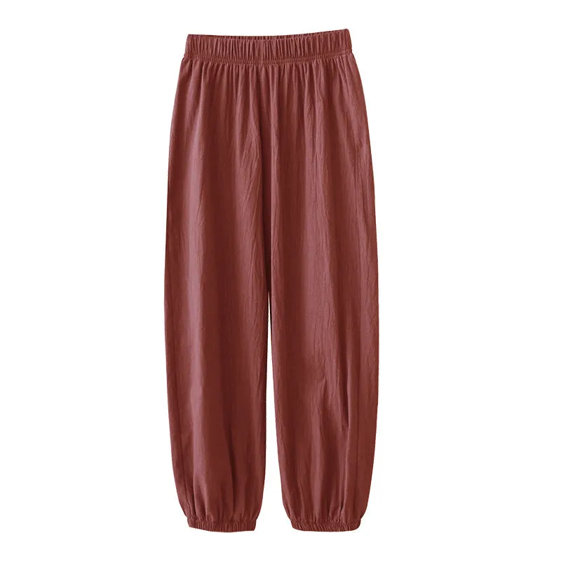 Cotton Blend Lantern Pants Women Summer Loose High Waist Drape Line Harem Casual Thin Carrot Jogger Pants