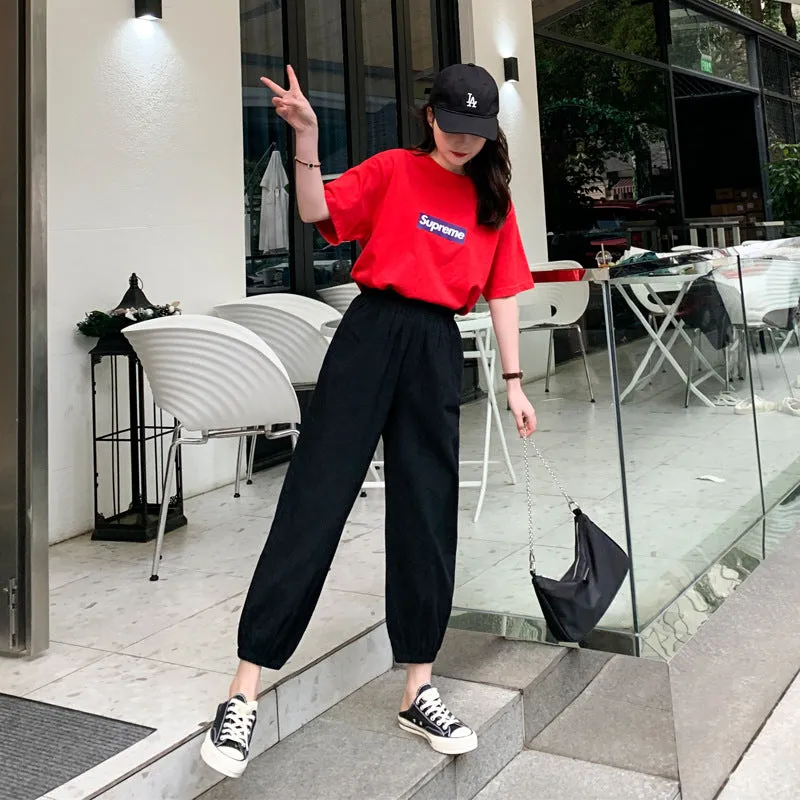 Cotton Blend Lantern Pants Women Summer Loose High Waist Drape Line Harem Casual Thin Carrot Jogger Pants