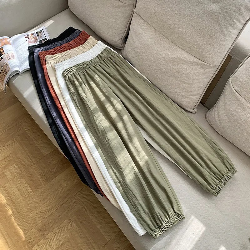 Cotton Blend Lantern Pants Women Summer Loose High Waist Drape Line Harem Casual Thin Carrot Jogger Pants