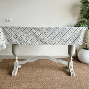 Cotton Table Cloth | Dining Decor | Bottle Green & White | 4, 6, 8 Seater