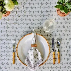 Cotton Table Cloth | Sage Green & White | Palm Trees Print | 4, 6, 8 Seater