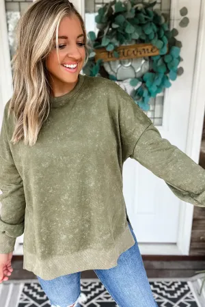 Cozy Vibes Oversized Sweatshirt - Olive