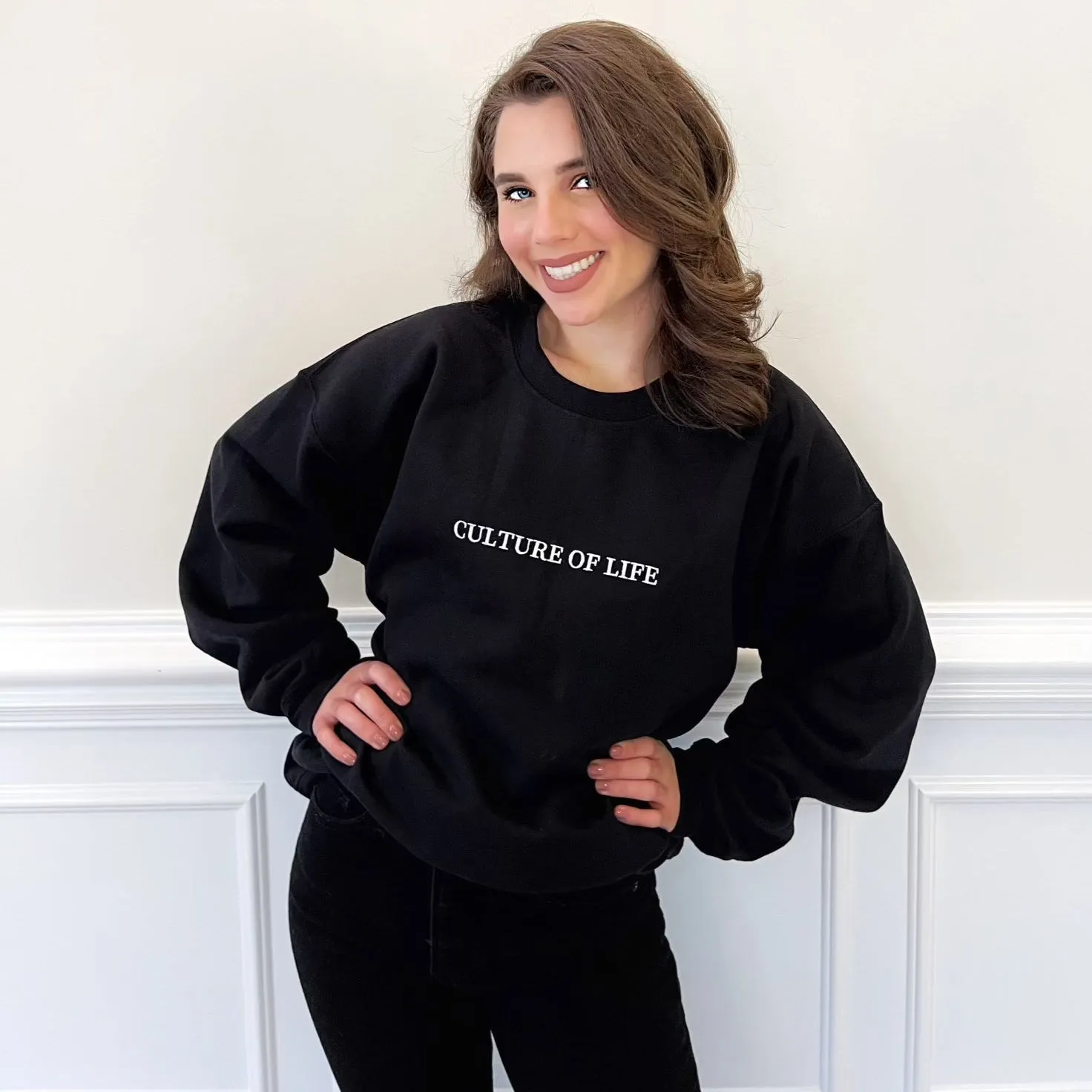 Culture of Life Classic Embroidered Crewneck - White Font