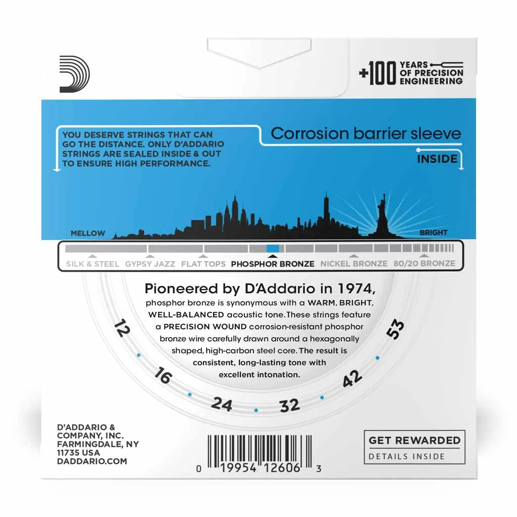 D'Addario EJ16-3D Regular Light 12-53 Phosphor Bronze Acoustic Guitar String 3 Pack