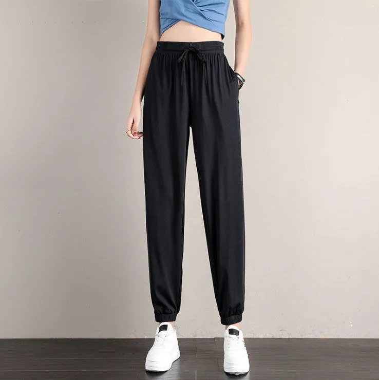 Daisy Ice Silk Lantern Pants Women Summer Thin High Waist Slim Look Harem Loose Jogger Ankle-Length Pants