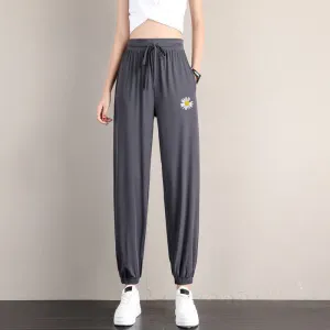 Daisy Ice Silk Lantern Pants Women Summer Thin High Waist Slim Look Harem Loose Jogger Ankle-Length Pants