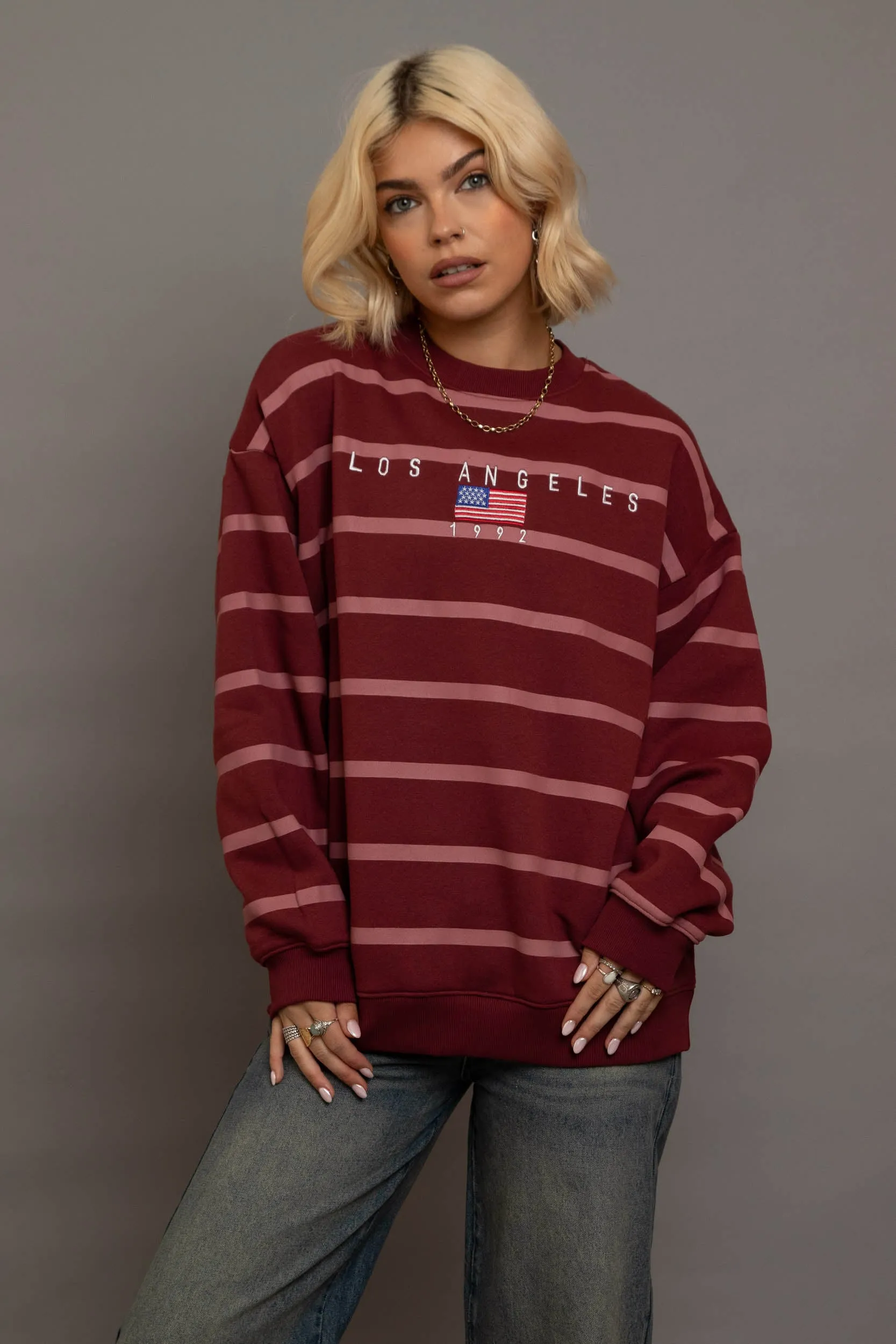 Daisy Street - Burgundy Stripe LA Sweater
