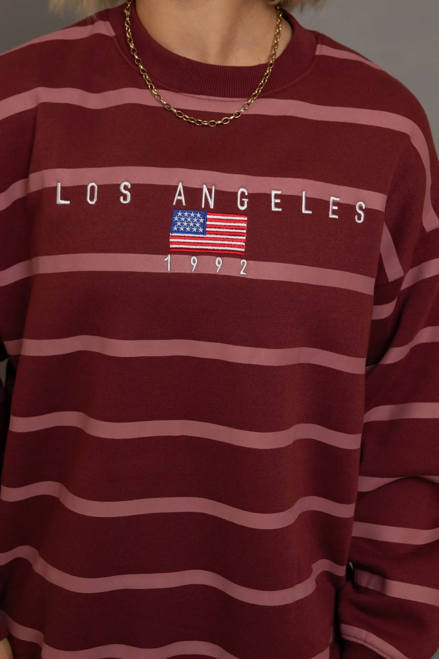 Daisy Street - Burgundy Stripe LA Sweater