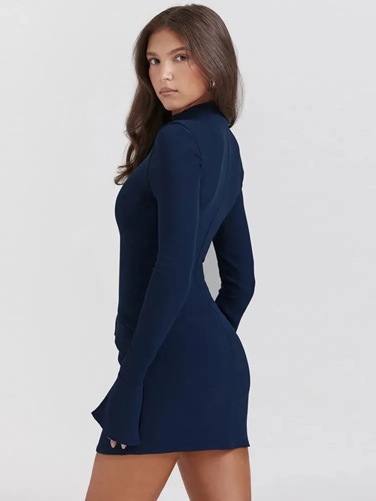 Dark Blue Long Charming Sleeve Bodycon Mini Dress