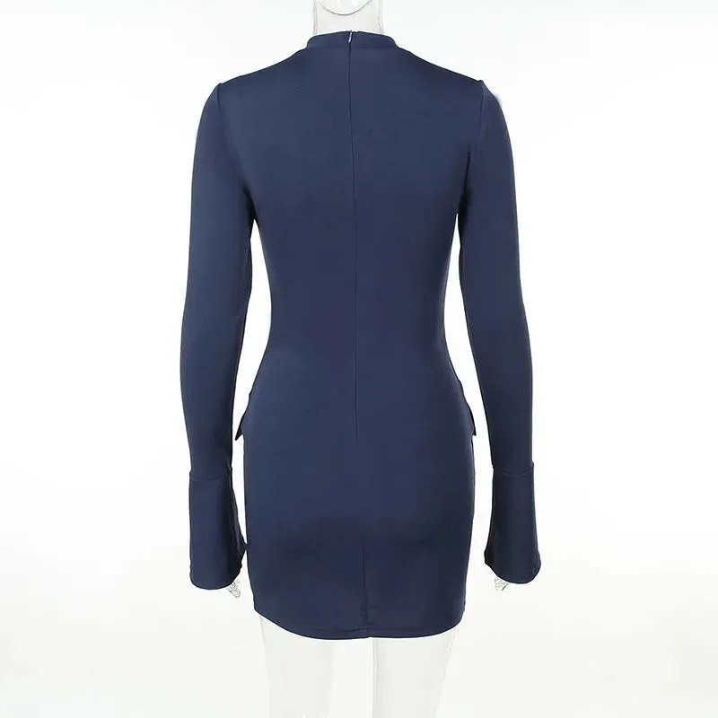 Dark Blue Long Charming Sleeve Bodycon Mini Dress